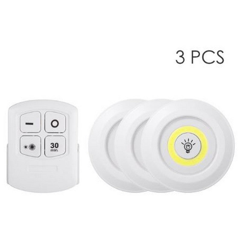 Set of 3 LED lamps with Remote Control, Battery Operated, For Cabinets, Bathroom, Kitchen, Bedside Table, Wardrobe